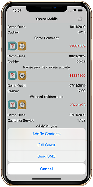 Xpress Mobile - Add To Contacts, Call or text the guest